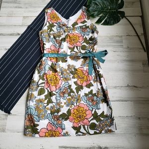 Boden| Floral V Neck Sheath Dress Tie Waist Size 14 Long